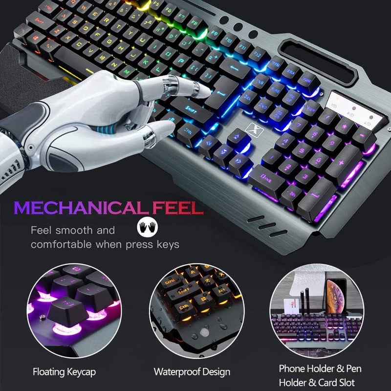 LexonElec Wireless Gaming Keyboard and Mouse,RGB Backlit Rechargeable Keyboard Mouse with 5000mAh Battery Metal Panel,Removable Hand Rest Mechanical Feel Keyboard and 7 Color Gaming Mute Mouse for PC Gamer - Image 5